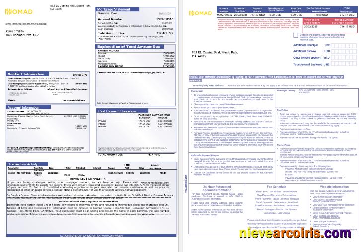 USA Nomad Global bank mortgage statement, 3 pages